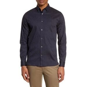 Ted Baker Shirt XXL Ted Size 6 Navy Diamond Textured Office Preppy Dressy